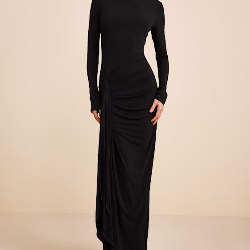 Lulus Tassana Black Jersey Knit Mock Neck Maxi Dress - Size M